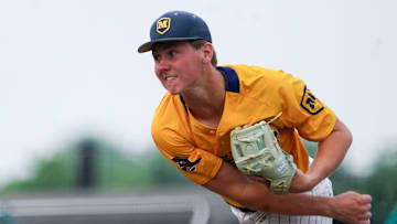 Moeller Crusaders pitcher Matt Ponatoski (10) throws a pitch in the seventh inning of the OHSAA Division I Region 3 final high school baseball game between the Lakota West Firebirds and Moeller Crusaders, Wednesday, June 4, 2025, at Nischwitz Stadium in Fairborn, Oh. Firebirds won 3-2.