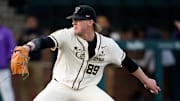 Vanderbilt pitcher Ethan McElvain (89) pitches against Evansville during the first inning at Hawkins Field in Nashville, Tenn.