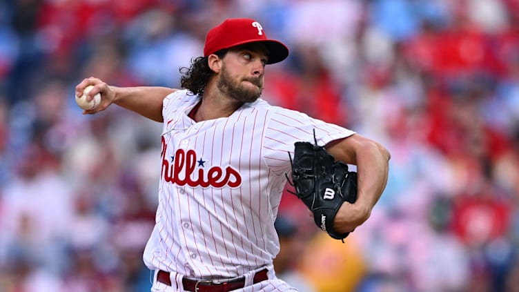 Apr 11, 2023; Philadelphia, Pennsylvania, USA; Philadelphia Phillies starting pitcher Aaron Nola