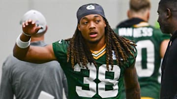 Jun 11, 2025; Green Bay, WI, USA; Green Bay Packers corner back Gregory Junior (38) participates in the team's minicamp at Ray Nitschke Field.