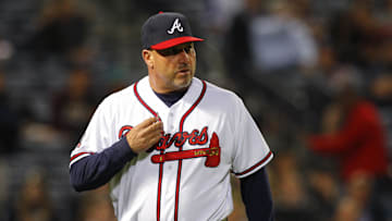 May 6, 2016; Atlanta, GA, USA; Atlanta Braves manager Fredi Gonzalez (33) walks back to the dugout in the sixth inning against the Arizona Diamondbacks at Turner Field. Mandatory Credit: Brett Davis-Imagn Images