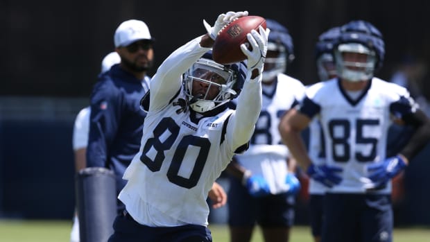 Dallas Cowboys wide receiver Racey McMath (80) during training camp at the River Ridge Playing Fields in Oxnard, California