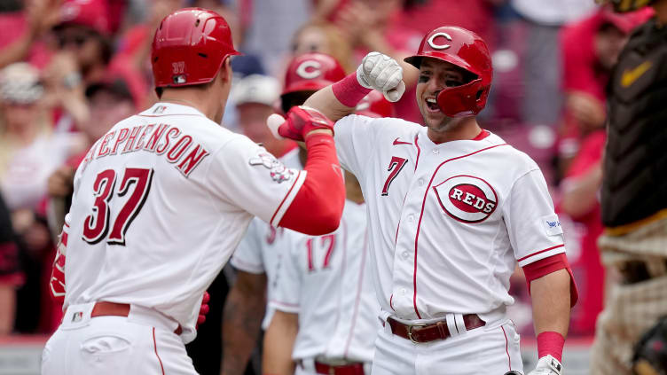 Cincinnati Reds catcher Tyler Stephenson & left fielder Spencer Steer