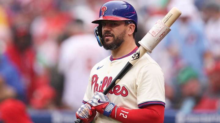 Philadelphia Phillies outfielder Kyle Schwarber (12) prepares to bat during the second inning against the St. Louis Cardinals at Citizens Bank Park.
