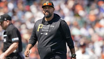 Jul 25, 2021; San Francisco, California, USA; Pittsburgh Pirates pitching coach Oscar Marin (47) walks to the dugout during the sixth inning against the San Francisco Giants at Oracle Park. Mandatory Credit: Darren Yamashita-Imagn Images
