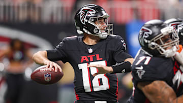 Oct 26, 2025; Atlanta, Georgia, USA; Atlanta Falcons quarterback Kirk Cousins (18) throws a pass against the Miami Dolphins in the fourth quarter at Mercedes-Benz Stadium. Mandatory Credit: Brett Davis-Imagn Images
