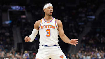 Mar 20, 2025; Charlotte, North Carolina, USA; New York Knicks guard Josh Hart (3) during the first quarter against the Charlotte Hornets at Spectrum Center. Mandatory Credit: Jim Dedmon-Imagn Images