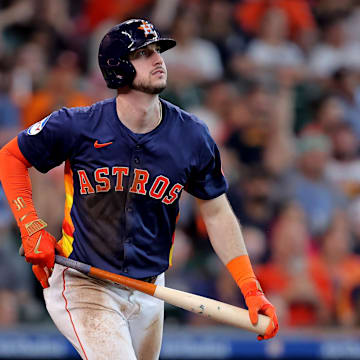 Houston Astros right fielder Kyle Tucker hits a home run against the Minnesota Twins on June 1 at Minute Maid Park.