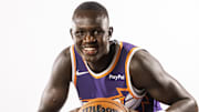 Sep 24, 2025; Phoenix, AZ, USA; Phoenix Suns center Khaman Maluach (10) poses for portrait during Media Day at PHX Arena. Mandatory Credit: Mark J. Rebilas-Imagn Images