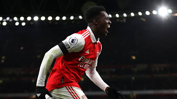 Eddie Nketiah mencetak gol yang memastikan kemenangan Arsenal atas West Ham United Eddie Nketiah mencetak gol yang memastikan kemenangan Arsenal atas West Ham United