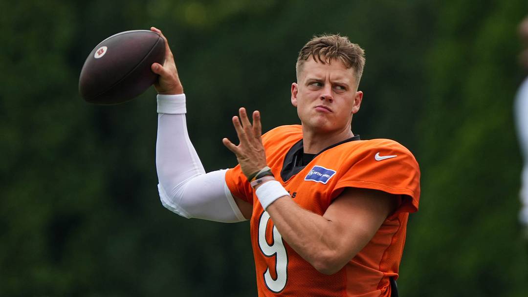 Bengals Joe Burrow (9) winds up a throw. The Cincinnati Bengals practice outside of Paycor Stadium on Thursday September 10, 2026. Bengals Joe Burrow (9) winds up a throw. The Cincinnati Bengals practice outside of Paycor Stadium on Thursday September 10, 2026.