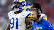 Dec 7, 2025; Glendale, Arizona, USA; Los Angeles Rams head coach Sean McVay against the Arizona Cardinals at State Farm Stadium. Mandatory Credit: Mark J. Rebilas-Imagn Images