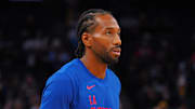 Nov 30, 2023; San Francisco, California, USA;  Los Angeles Clippers forward Kawhi Leonard (2) warms up before the game against the Golden State Warriors at Chase Center. Mandatory Credit: Kelley L Cox-Imagn Images
