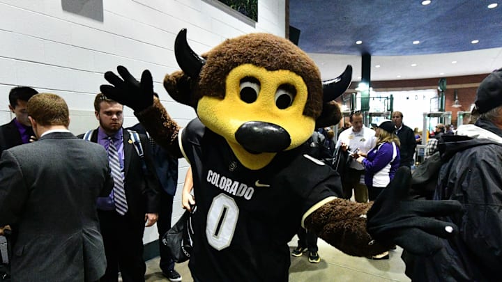 University of Colorado Mascot Chip in the concourse of Coors Field before the game between Chicago Cubs against the Colorado Rockies. 