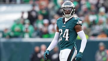 Philadelphia Eagles cornerback James Bradberry (24) looks on against the Arizona Cardinals on Dec. 31, 2023.