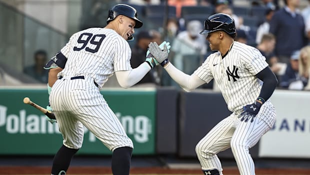 Aaron Judge and Juan Soto celebrate a home run