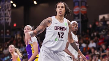 Atlanta Dream center Brittney Griner (42) in action against the Los Angeles Sparks in the first quarter at Gateway Center Arena at College Park. 