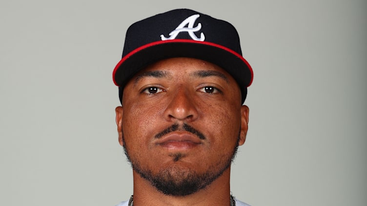 Feb 24, 2023; Tampa, FL, USA; Atlanta Braves catcher Chadwick Tromp (48) poses for a photo at