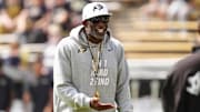 Sep 6, 2025; Boulder, Colorado, USA; Colorado Buffaloes head coach Deion Sanders before the game against the Delaware Fightin Blue Hens at Folsom Field. Mandatory Credit: Ron Chenoy-Imagn Images