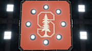 Feb 10, 2024; Stanford, California, USA; The Stanford Cardinal logo on the video board  before the game between the Stanford Cardinal and the USC Trojans at Maples Pavilion. Mandatory Credit: Robert Edwards-Imagn Images