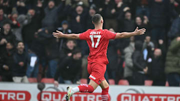 Jamie Donley celebrates against Manchester City 