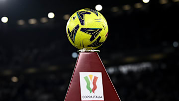 The official Serie A match ball Puma Orbita is seen on a...