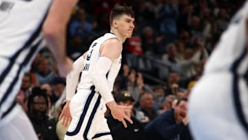 Dec 5, 2024; Memphis, Tennessee, USA; Memphis Grizzlies forward Jake LaRavia (3) reacts after a three-point basket during the second quarter against the Sacramento Kings at FedExForum. Mandatory Credit: Petre Thomas-Imagn Images
