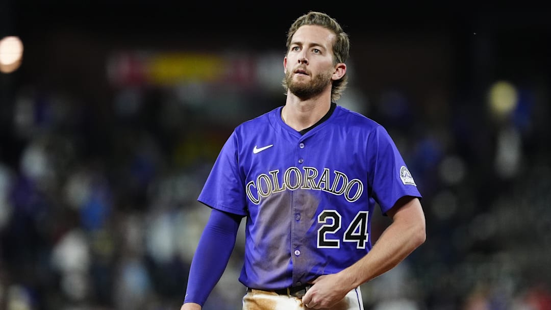 Jun 24, 2025; Denver, Colorado, USA; Colorado Rockies third baseman Ryan McMahon (24) following the loss to the Los Angeles Dodgers at Coors Field. Jun 24, 2025; Denver, Colorado, USA; Colorado Rockies third baseman Ryan McMahon (24) following the loss to the Los Angeles Dodgers at Coors Field.