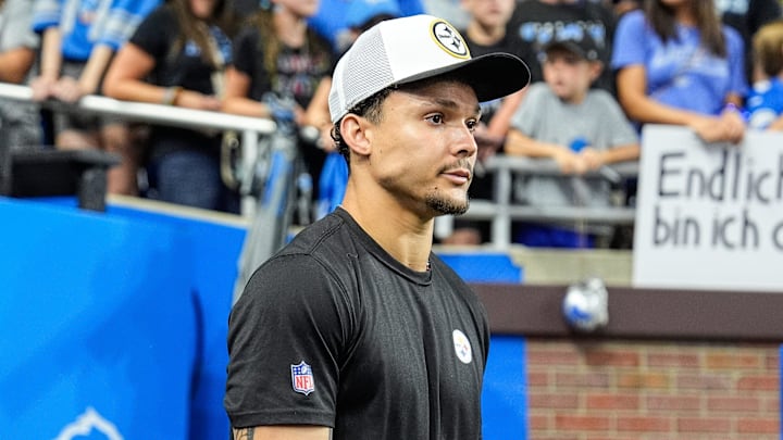 Pittsburgh Steelers wide receiver Roman Wilson (10) walks down the tunnel before a preseason game against Detroit Lions at Ford Field in Detroit on Saturday, August 24, 2024.