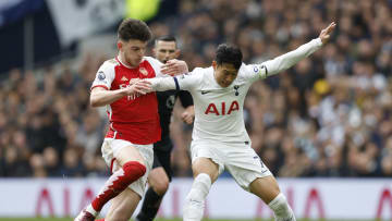 Declan Rice competing with Son during the North London Derby at the Tottenham Hotspur stadium last season, a fixture he will not be playing in this season
