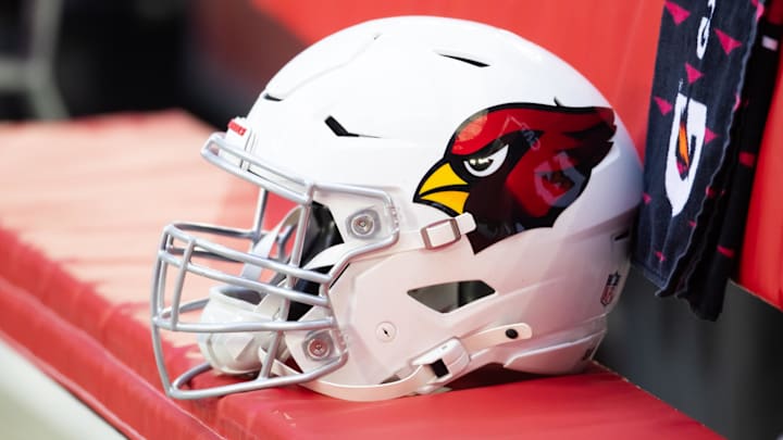 Jan 5, 2025; Glendale, Arizona, USA; Detailed view of an Arizona Cardinals helmet at State Farm Stadium. Mandatory Credit: Mark J. Rebilas-Imagn Images Jan 5, 2025; Glendale, Arizona, USA; Detailed view of an Arizona Cardinals helmet at State Farm Stadium. Mandatory Credit: Mark J. Rebilas-Imagn Images