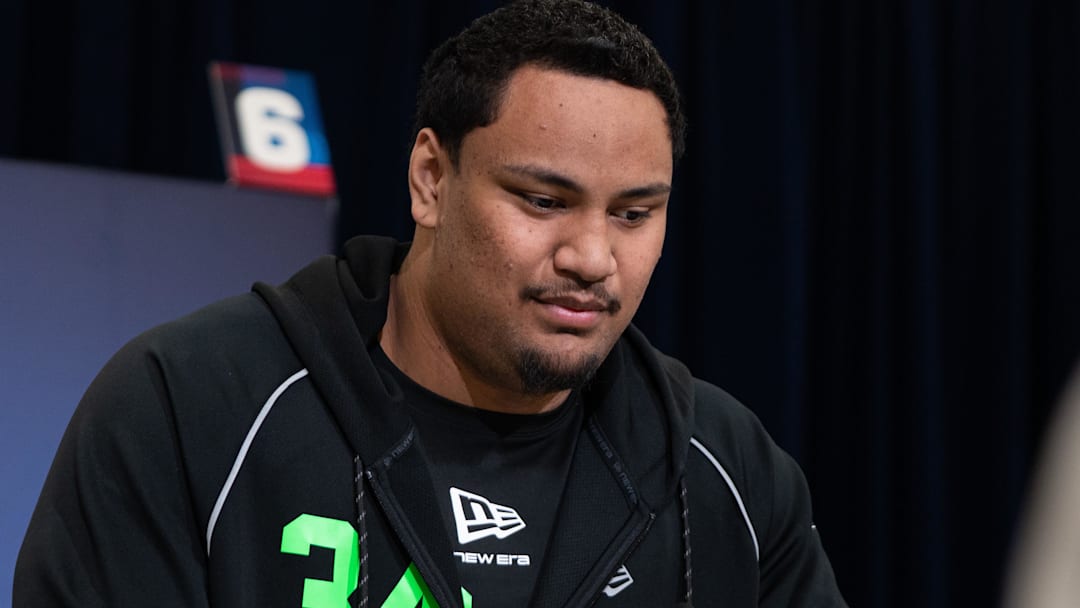 Miami offensive lineman Francis Mauigoa (OL34). Mandatory Credit: Jacob Musselman-Imagn Images Miami offensive lineman Francis Mauigoa (OL34). Mandatory Credit: Jacob Musselman-Imagn Images