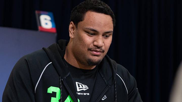 Miami offensive lineman Francis Mauigoa (OL34). Mandatory Credit: Jacob Musselman-Imagn Images