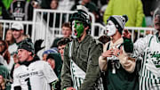 Michigan State fans cheers on against Michigan during the first half at Spartan Stadium in East Lansing on Saturday, October 25, 2025.
