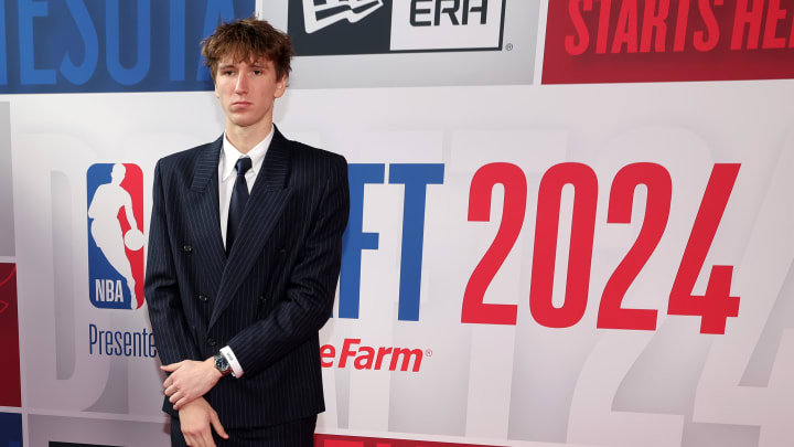 Jun 26, 2024; Brooklyn, NY, USA; Matas Buzelis arrives for the first round of the 2024 NBA Draft at Barclays Center. Mandatory Credit: Brad Penner-USA TODAY Sports