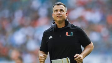 Oct 22, 2022; Miami Gardens, Florida, USA; Miami Hurricanes head coach Mario Cristobal runs on the field during the third quarter against the Duke Blue Devils at Hard Rock Stadium. Mandatory Credit: Sam Navarro-USA TODAY Sports