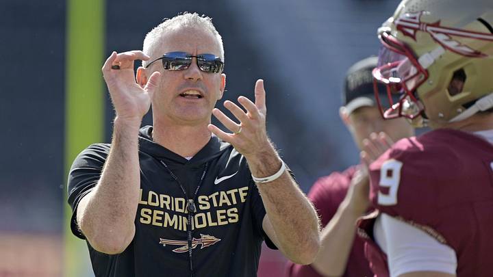 Oct 11, 2025; Tallahassee, Florida, USA; Florida State Seminoles head coach Mike Norvell before the game against the Pittsburgh Panthers at Doak S. Campbell Stadium. Mandatory Credit: Melina Myers-Imagn Images