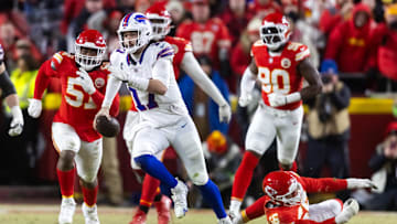 Buffalo Bills quarterback Josh Allen (17) runs the ball against the Kansas City Chiefs.