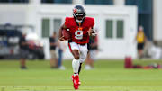 Aug 1, 2025; Tampa, FL, USA; Tampa Bay Buccaneers wide receiver Emeka Egbuka (9) participates in training camp at AdventHealth Training Center. Mandatory Credit: Nathan Ray Seebeck-Imagn Images