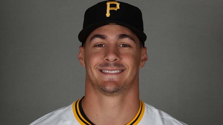 Feb 18, 2025; Bradenton, FL, USA; Pittsburgh Pirates infielder Konnor Griffin (85) poses for a photo during media day at Pirate City. Mandatory Credit: Kim Klement Neitzel-Imagn Images