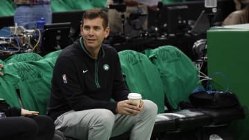 May 14, 2023; Boston, Massachusetts, USA; Boston Celtics president of basketball operations Brad Stevens looks on before game seven of the 2023 NBA playoffs between the Boston Celtics and the Philadelphia 76ers at TD Garden. Mandatory Credit: Winslow Townson-USA TODAY Sports