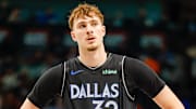 Dec 6, 2025; Dallas, Texas, USA; Dallas Mavericks forward Cooper Flagg (32) looks up at the crowd during the third quarter against the Houston Rockets at American Airlines Center. Mandatory Credit: Andrew Dieb-Imagn Images
