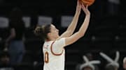 Feb 6, 2025; Austin, Texas, USA; Texas Longhorns guard Shay Holle (10) shoots during the first half against the Vanderbilt Commodores at Moody Center. Mandatory Credit: Scott Wachter-Imagn Images