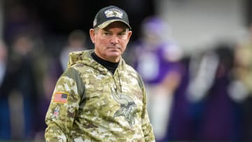 Nov 21, 2021; Minneapolis, Minnesota, USA; Minnesota Vikings head coach Mike Zimmer looks on prior to the game against the Green Bay Packers at U.S. Bank Stadium. Mandatory Credit: Brace Hemmelgarn-USA TODAY Sports