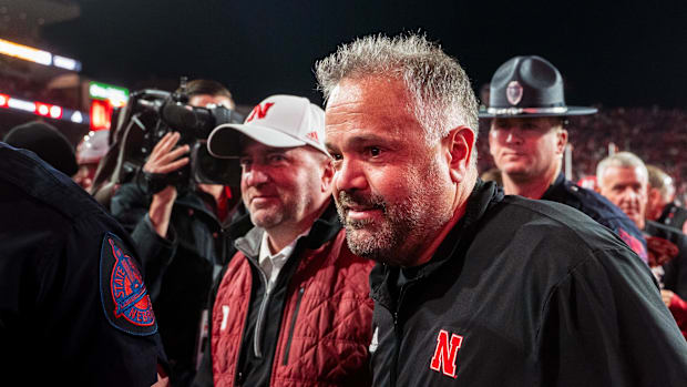  Nebraska Cornhuskers head coach Matt Rhule and athletic director Troy Dannen walk off the field