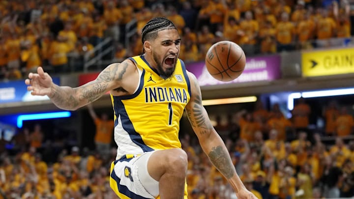Jun 13, 2025; Indianapolis, Indiana, USA; Indiana Pacers forward Obi Toppin (1) dunks against the Oklahoma City Thunder during the second half during game four of the 2025 NBA Finals at Gainbridge Fieldhouse. Mandatory Credit: Kyle Terada-Imagn Images Jun 13, 2025; Indianapolis, Indiana, USA; Indiana Pacers forward Obi Toppin (1) dunks against the Oklahoma City Thunder during the second half during game four of the 2025 NBA Finals at Gainbridge Fieldhouse. Mandatory Credit: Kyle Terada-Imagn Images