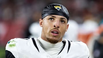 Nov 23, 2025; Glendale, Arizona, USA; Jacksonville Jaguars wide receiver Parker Washington (11) against the Arizona Cardinals at State Farm Stadium. Mandatory Credit: Mark J. Rebilas-Imagn Images