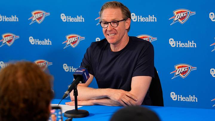 Sam Presti, Thunder General Manager, has his end-of-season media access, Monday, June 8, 2026.