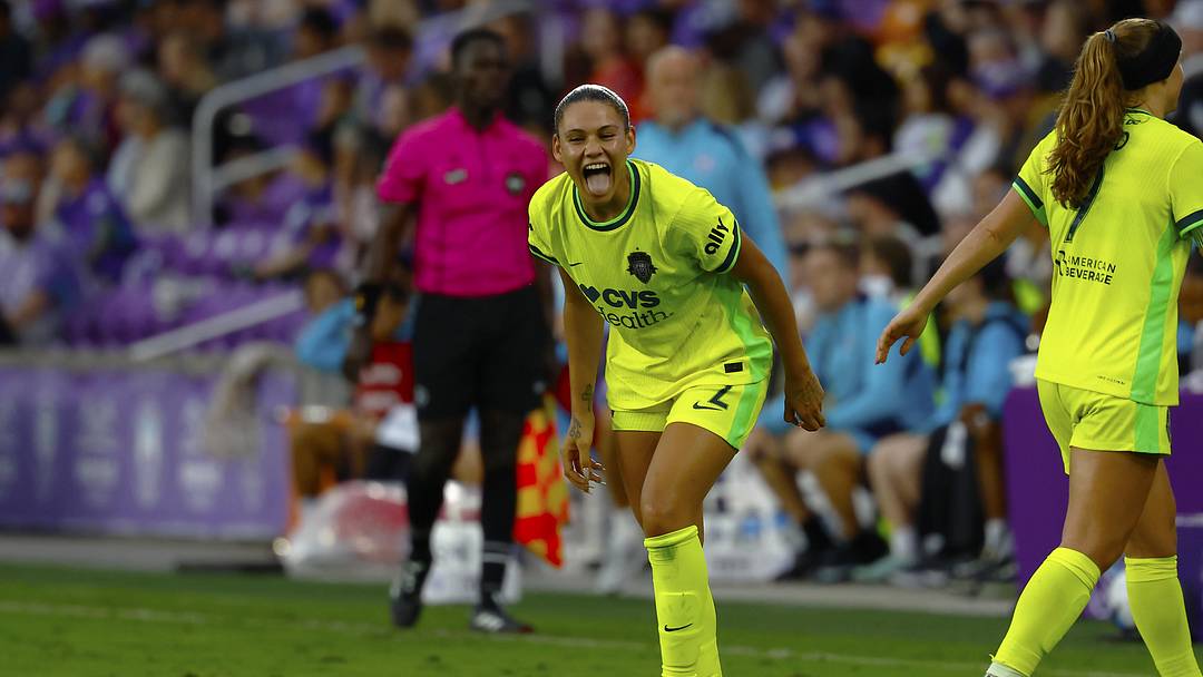 May 2, 2026; Orlando, Florida, USA; Washington Spirit forward Trinity Rodman (2) celebrates a second half goal against the Orlando Pride at Inter&Co Stadium. Mandatory Credit: Russell Lansford-Imagn Images