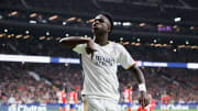Vinicius Junior of Real Madrid celebrates after scoring a...